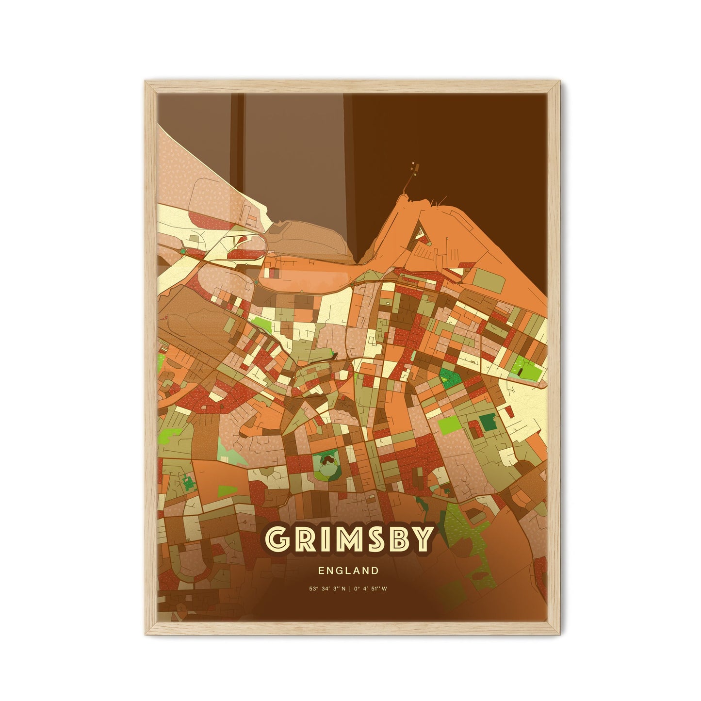 Colorful Grimsby England Fine Art Map Farmhouse