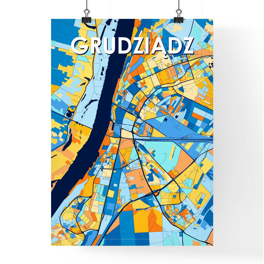 GRUDZIĄDZ POLAND Vibrant Colorful Art Map Poster Blue Orange