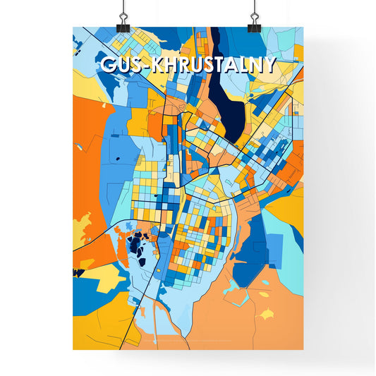 GUS-KHRUSTALNY RUSSIA Vibrant Colorful Art Map Poster Blue Orange