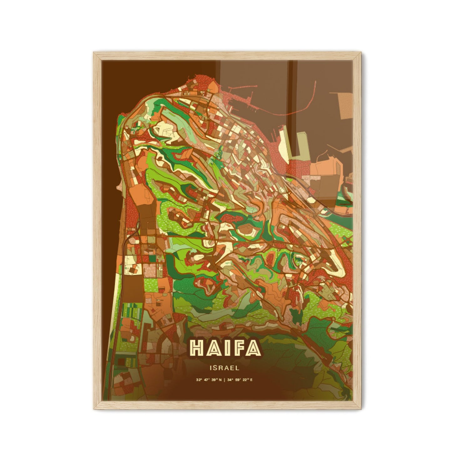 Colorful Haifa Israel Fine Art Map Farmhouse
