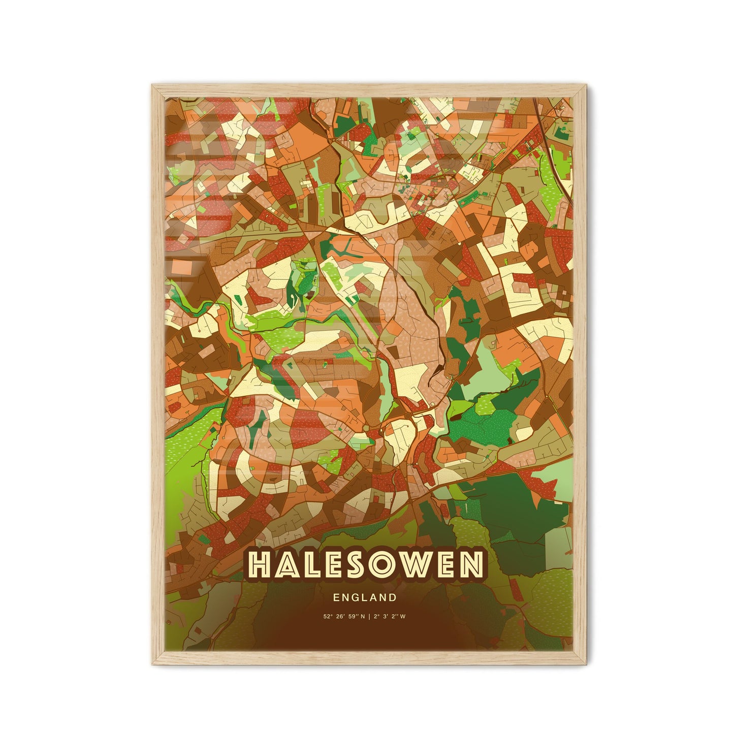 Colorful Halesowen England Fine Art Map Farmhouse