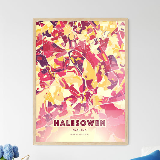 Colorful Halesowen England Fine Art Map Hot Red