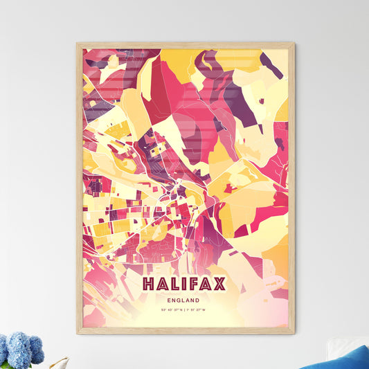 Colorful Halifax England Fine Art Map Hot Red
