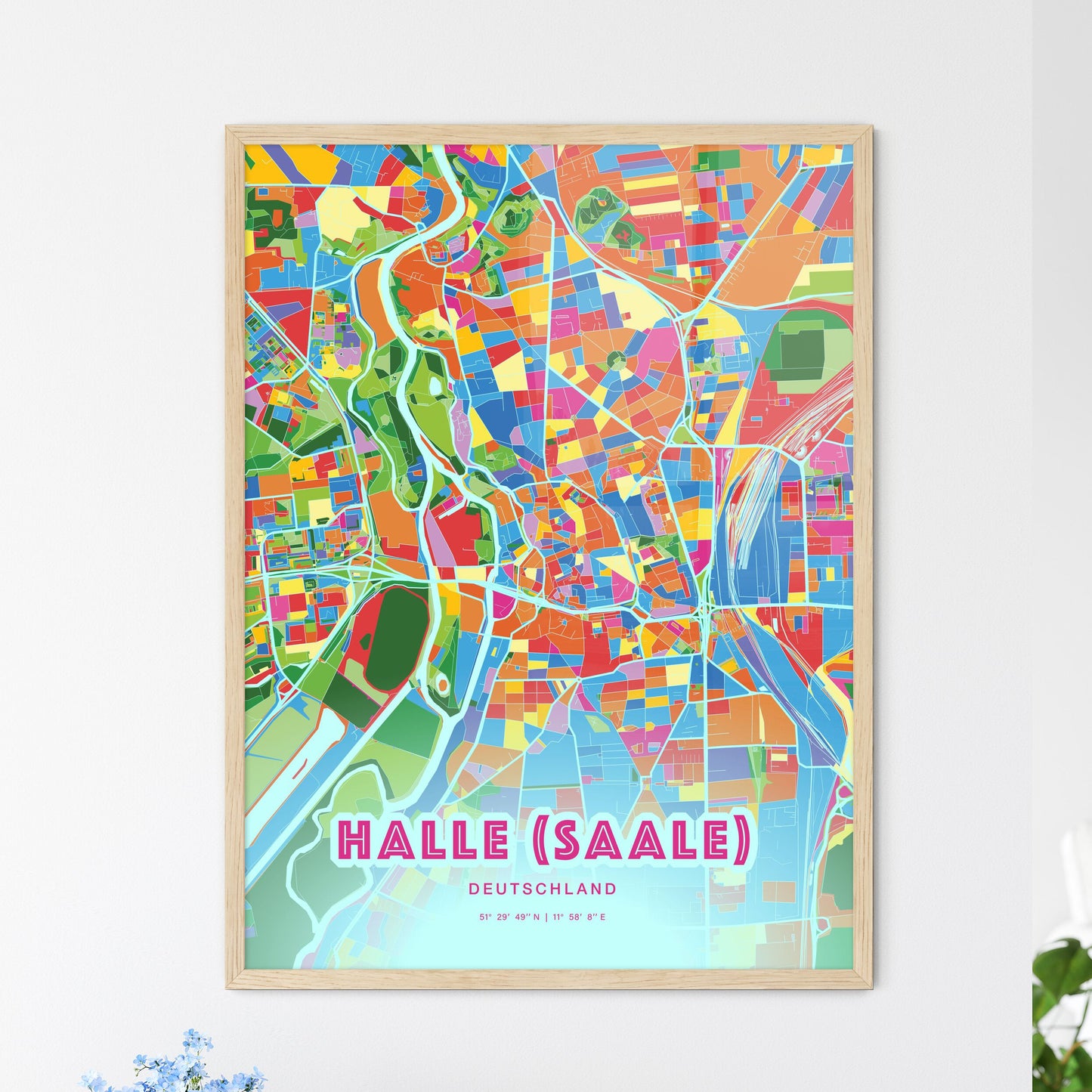 Colorful Halle (Saale) Germany Fine Art Map Crazy Colors