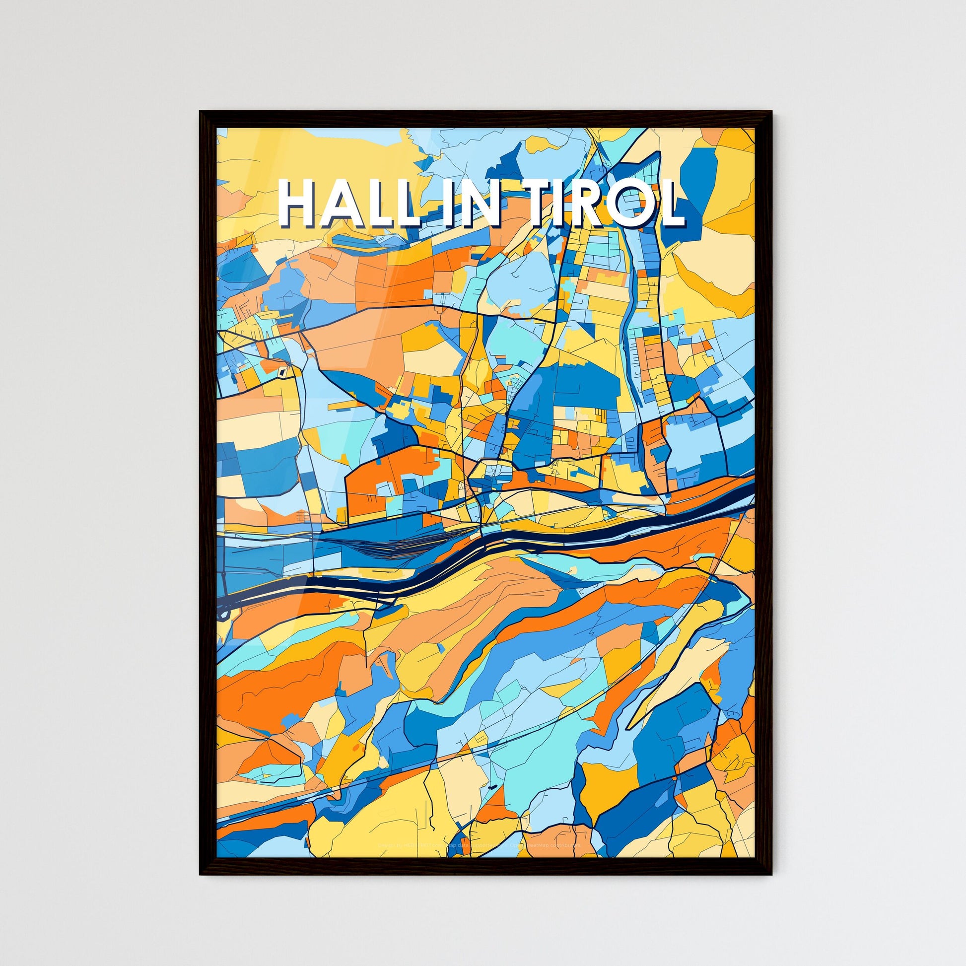 HALL IN TIROL AUSTRIA Vibrant Colorful Art Map Poster Blue Orange