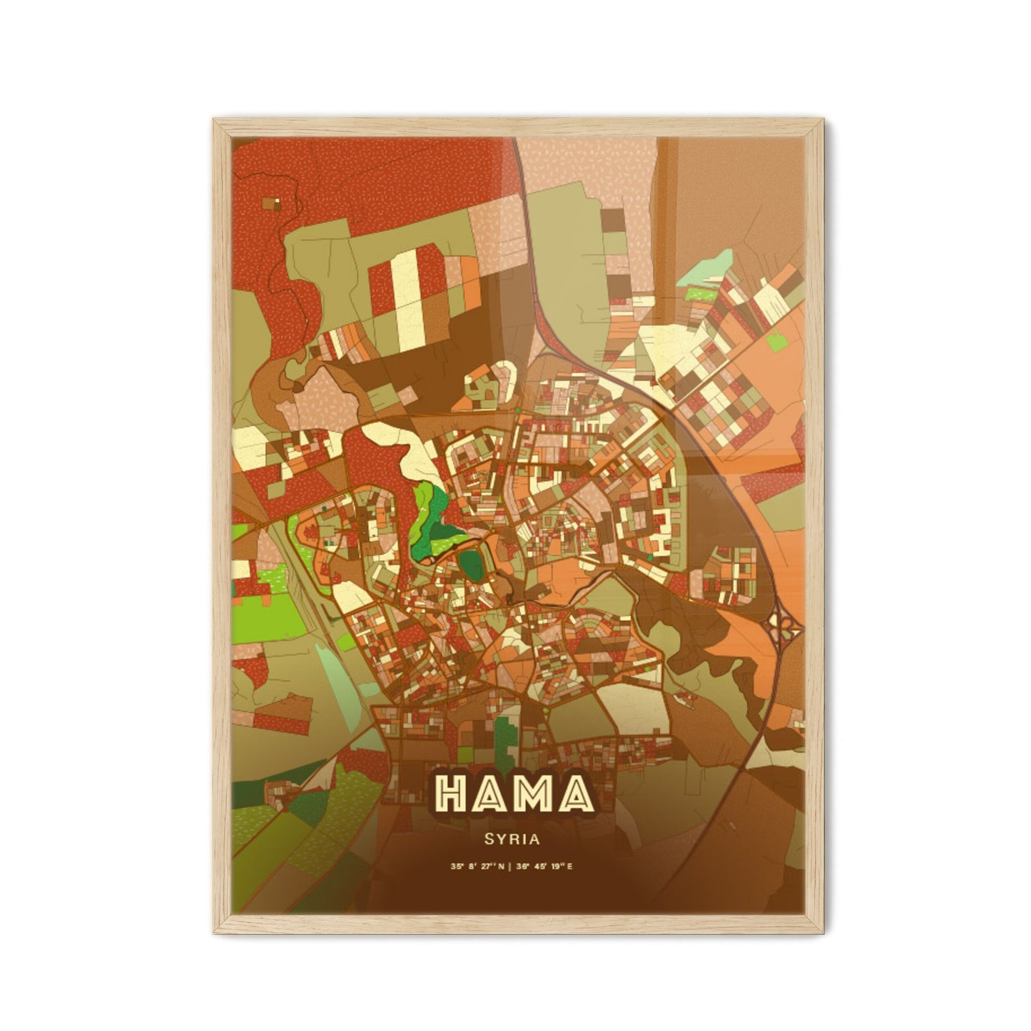 Colorful Hama Syria Fine Art Map Farmhouse