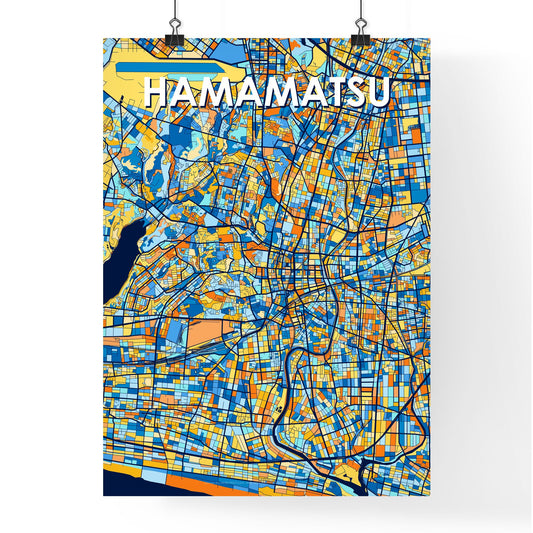 HAMAMATSU JAPAN Vibrant Colorful Art Map Poster Blue Orange