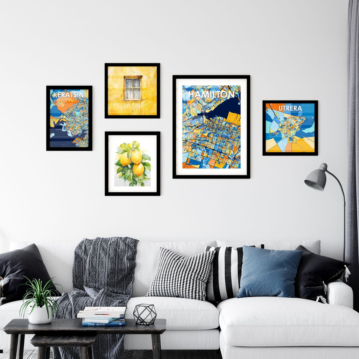 HAMILTON CANADA Vibrant Colorful Art Map Poster Blue Orange