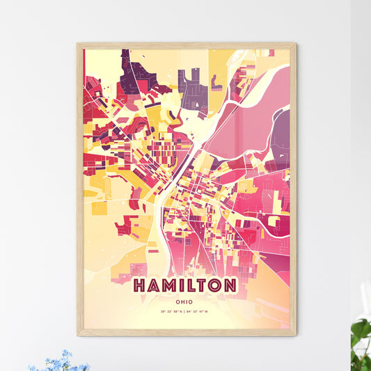 Colorful Hamilton Ohio Fine Art Map Hot Red