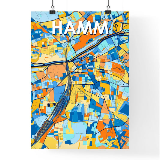 HAMM GERMANY Vibrant Colorful Art Map Poster Blue Orange