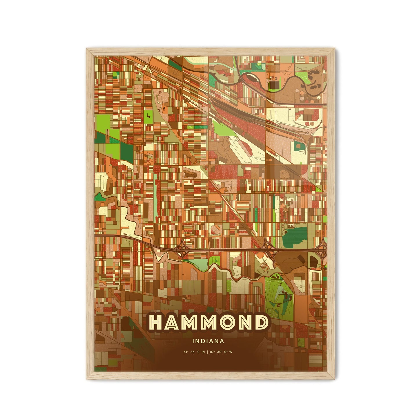 Colorful Hammond Indiana Fine Art Map Farmhouse