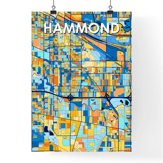 HAMMOND INDIANA Vibrant Colorful Art Map Poster Blue Orange