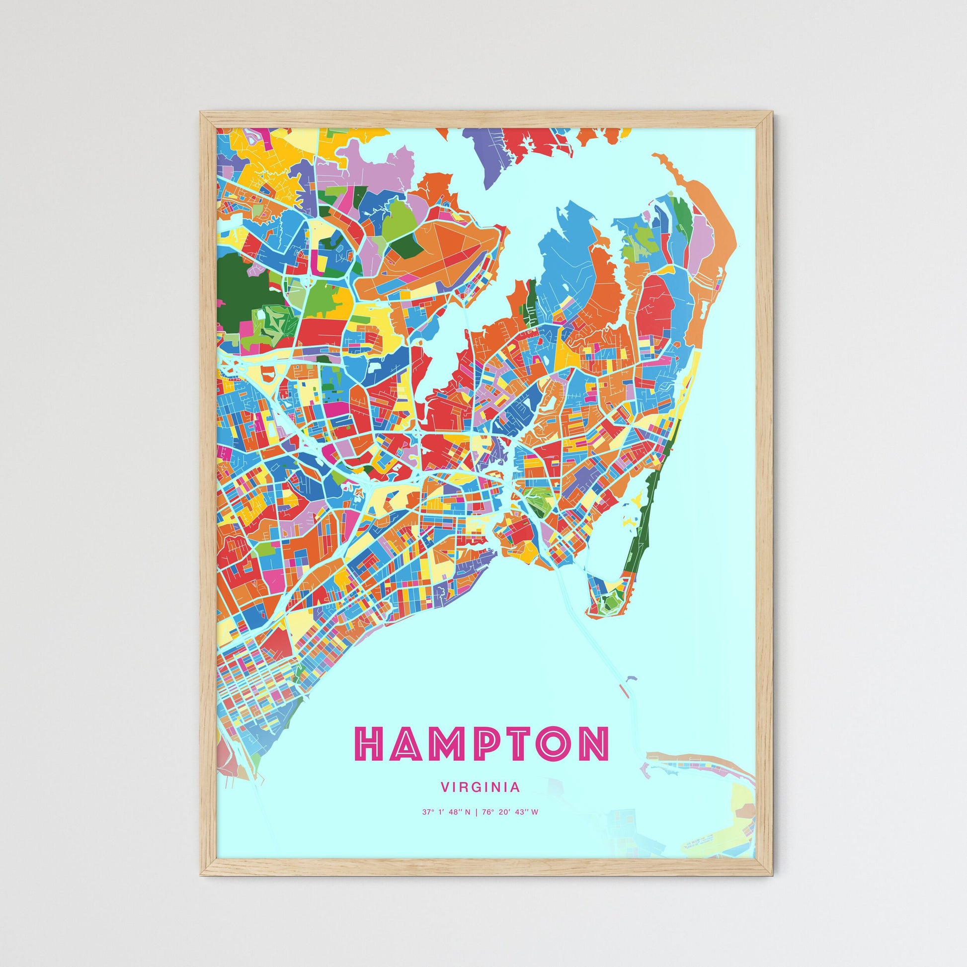 Colorful Hampton Virginia Fine Art Map Crazy Colors