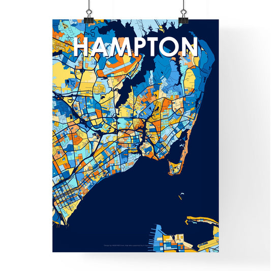 HAMPTON VIRGINIA Vibrant Colorful Art Map Poster Blue Orange