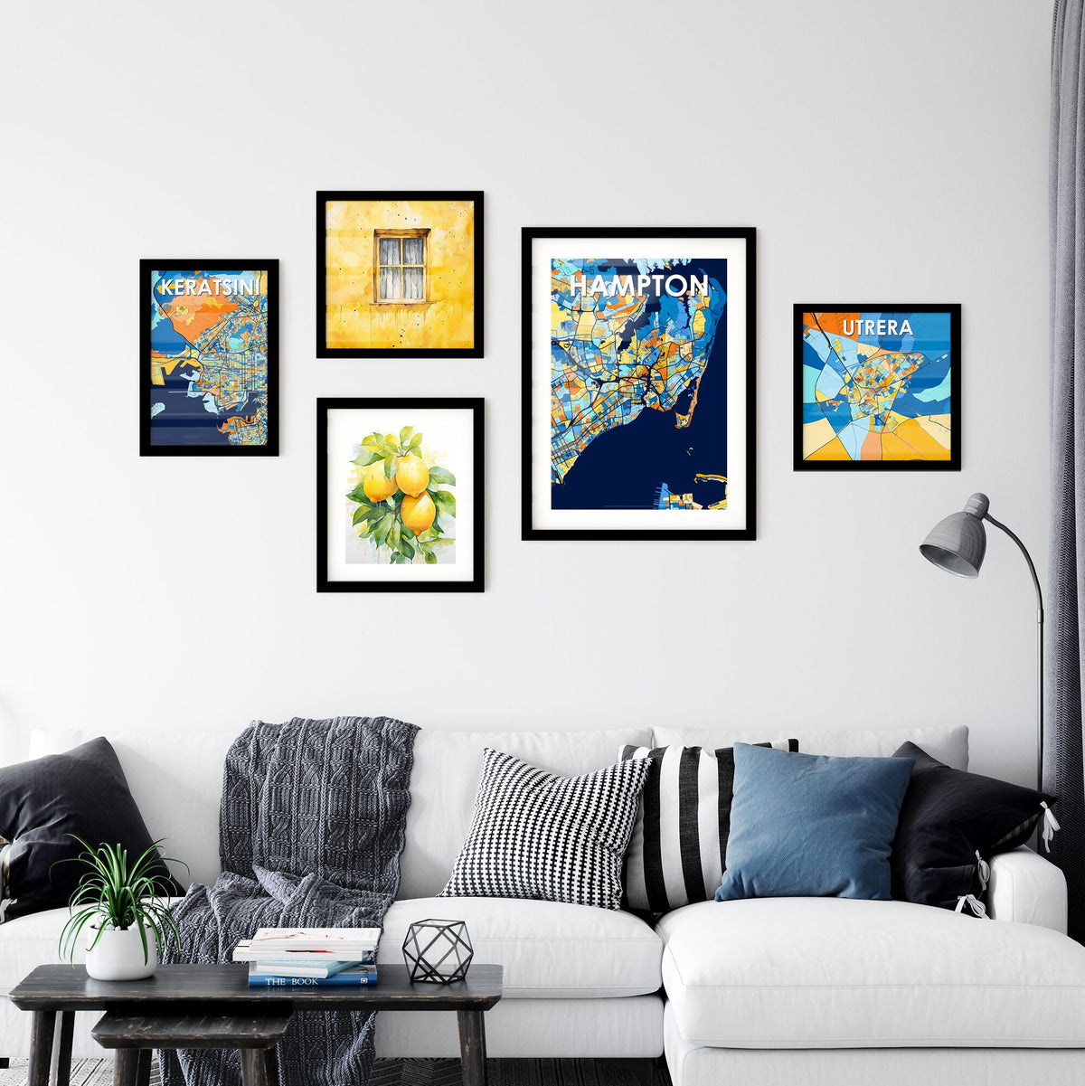 HAMPTON VIRGINIA Vibrant Colorful Art Map Poster Blue Orange