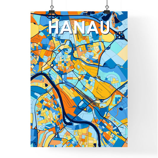 HANAU GERMANY Vibrant Colorful Art Map Poster Blue Orange