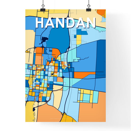 HANDAN CHINA Vibrant Colorful Art Map Poster Blue Orange