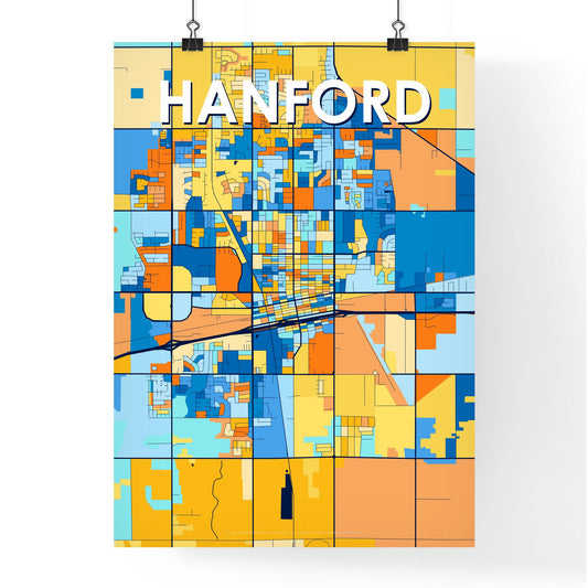 HANFORD CALIFORNIA Vibrant Colorful Art Map Poster Blue Orange