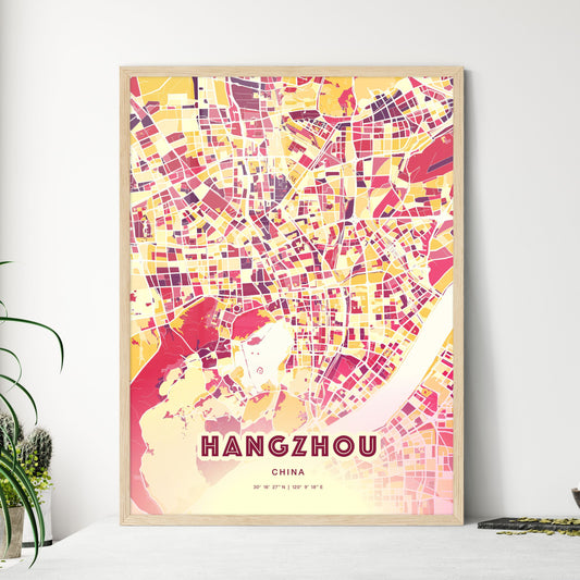 Colorful Hangzhou China Fine Art Map Hot Red