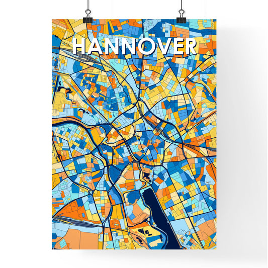 HANNOVER GERMANY Vibrant Colorful Art Map Poster Blue Orange