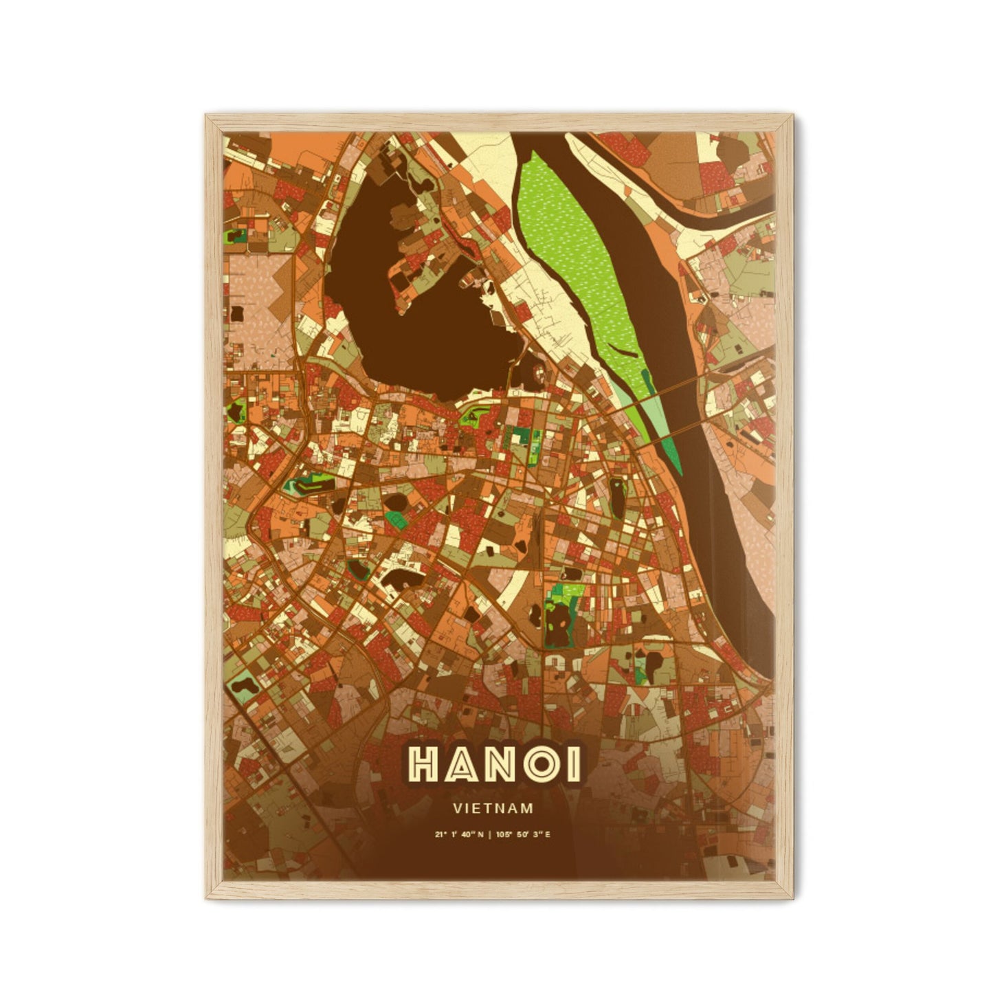 Colorful Hanoi Vietnam Fine Art Map Farmhouse
