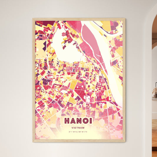 Colorful Hanoi Vietnam Fine Art Map Hot Red
