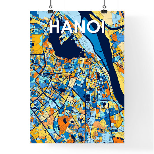 HANOI VIETNAM Vibrant Colorful Art Map Poster Blue Orange