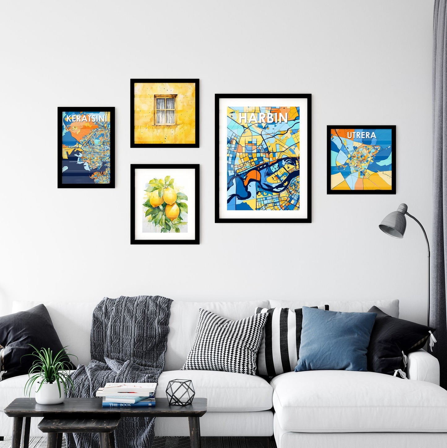 HARBIN CHINA Vibrant Colorful Art Map Poster Blue Orange