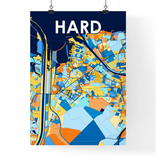 HARD AUSTRIA Vibrant Colorful Art Map Poster Blue Orange