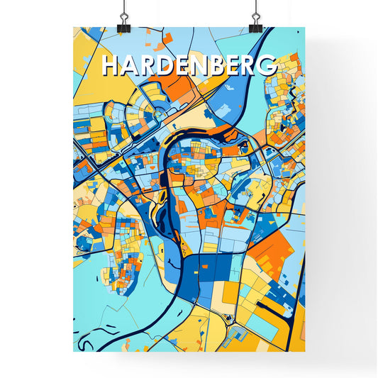 HARDENBERG NETHERLANDS Vibrant Colorful Art Map Poster Blue Orange