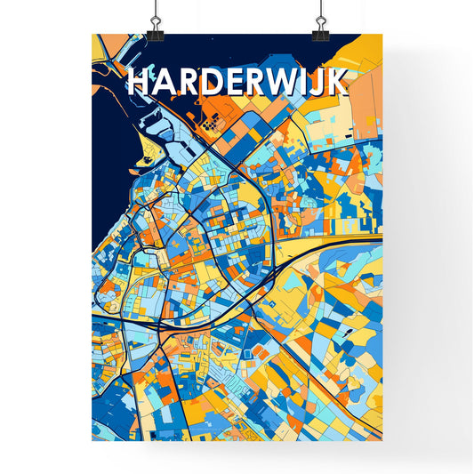 HARDERWIJK NETHERLANDS Vibrant Colorful Art Map Poster Blue Orange