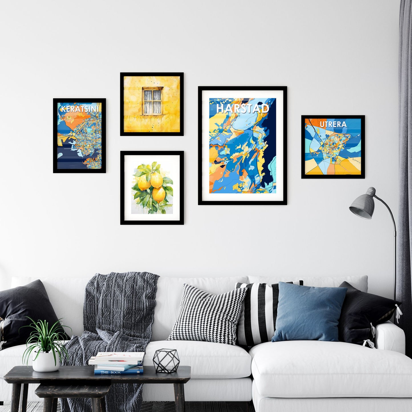 HARSTAD NORWAY Vibrant Colorful Art Map Poster Blue Orange
