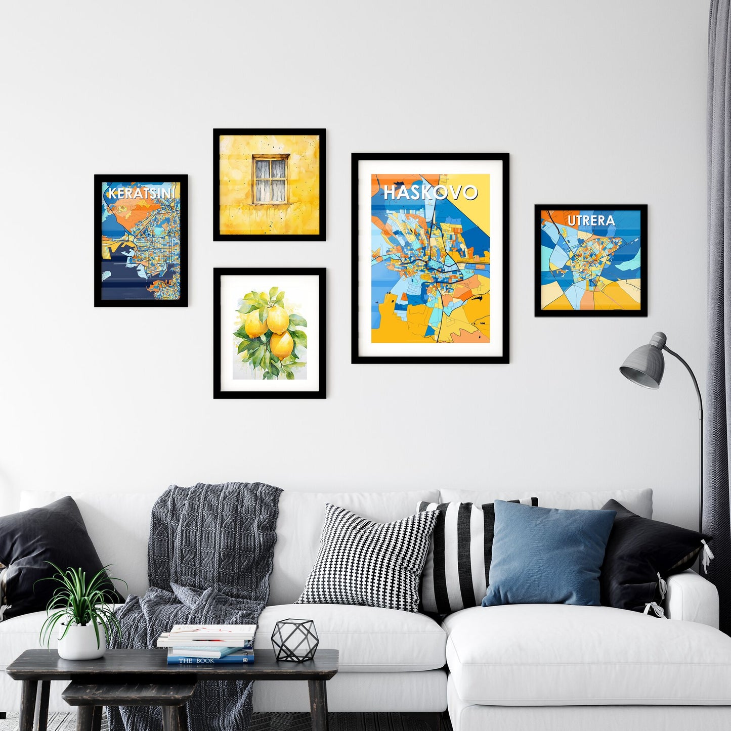 HASKOVO BULGARIA Vibrant Colorful Art Map Poster Blue Orange
