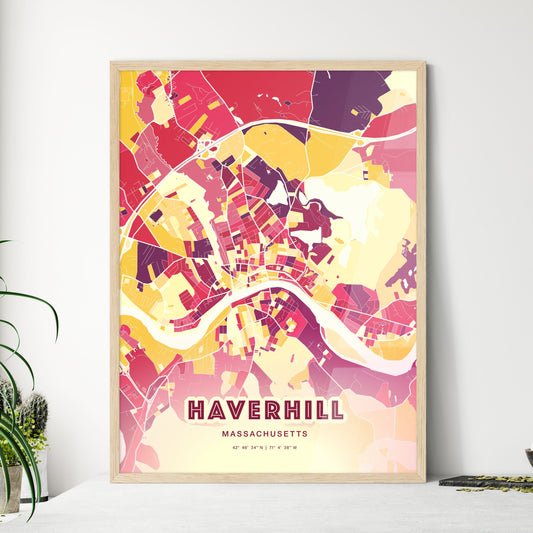 Colorful Haverhill Massachusetts Fine Art Map Hot Red