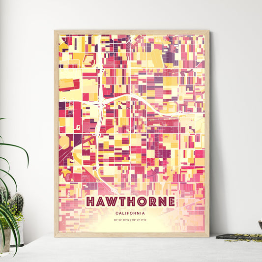 Colorful Hawthorne California Fine Art Map Hot Red