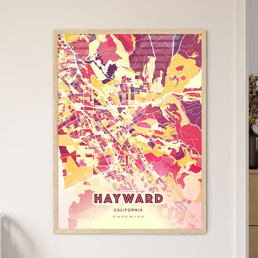 Colorful Hayward California Fine Art Map Hot Red