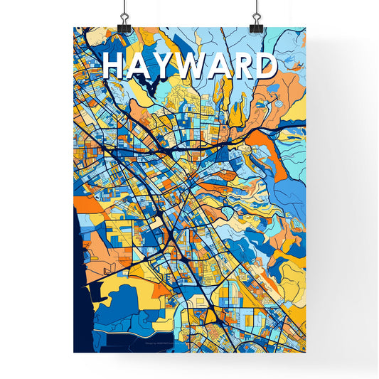 HAYWARD CALIFORNIA Vibrant Colorful Art Map Poster Blue Orange