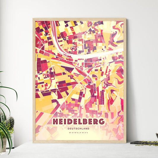 Colorful Heidelberg Germany Fine Art Map Hot Red