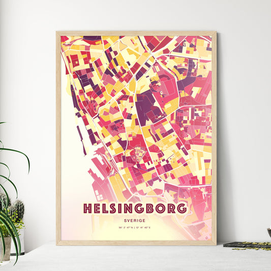 Colorful Helsingborg Sweden Fine Art Map Hot Red