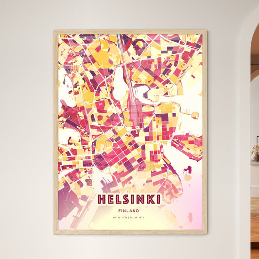 Colorful Helsinki Finland Fine Art Map Hot Red
