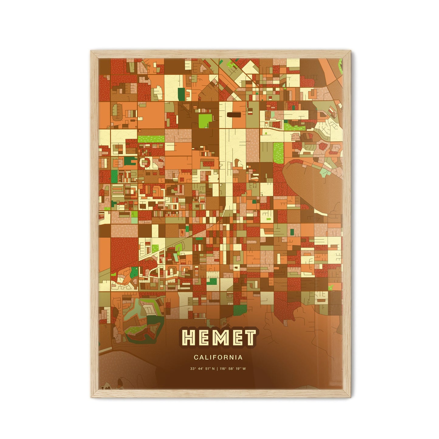 Colorful Hemet California Fine Art Map Farmhouse