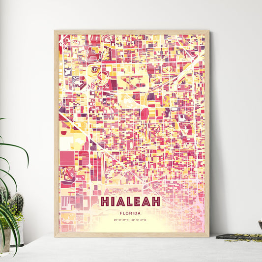 Colorful Hialeah Florida Fine Art Map Hot Red