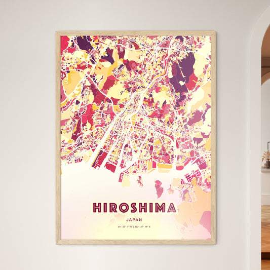 Colorful Hiroshima Japan Fine Art Map Hot Red