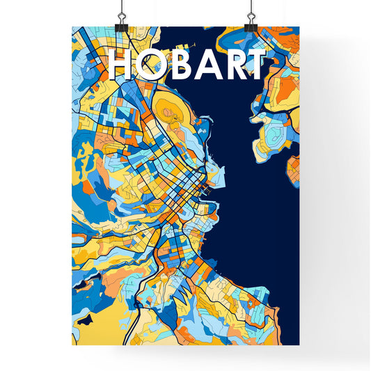 HOBART AUSTRALIA Vibrant Colorful Art Map Poster Blue Orange