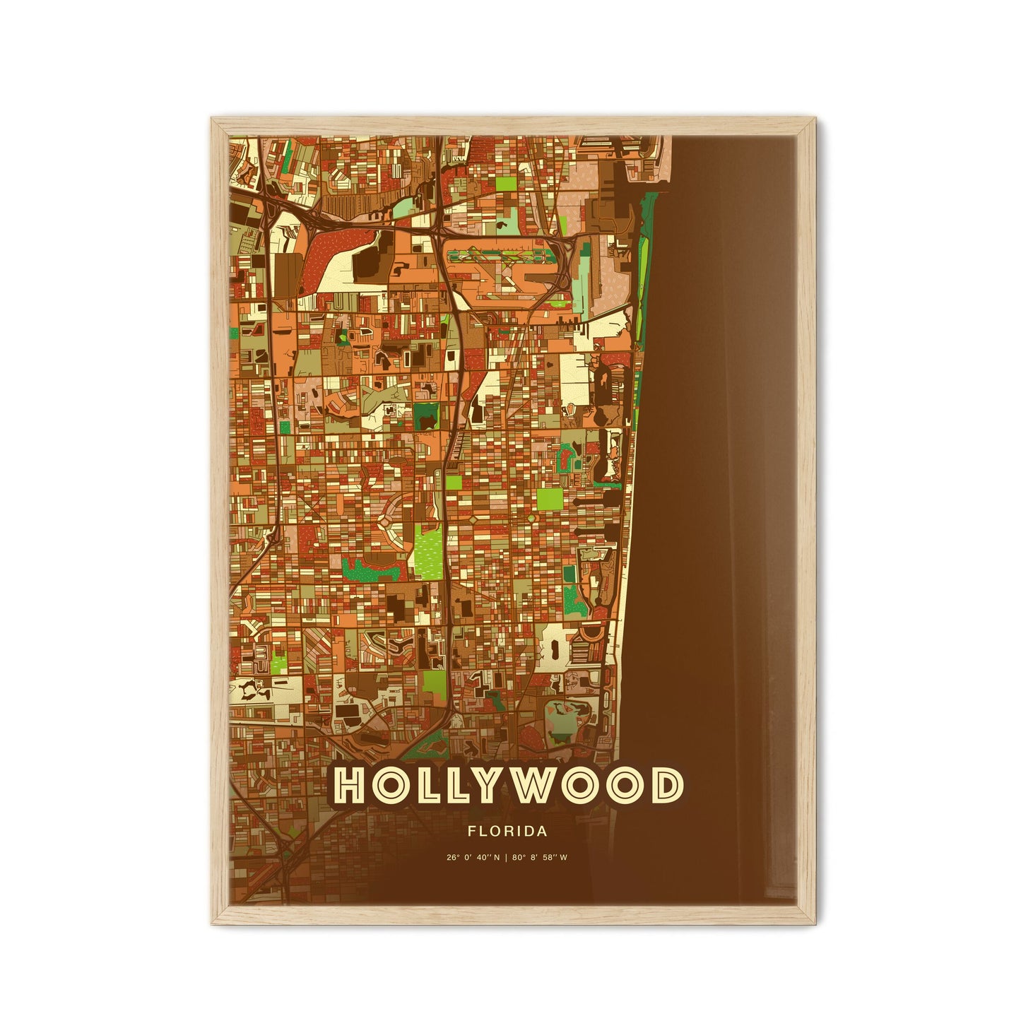 Colorful Hollywood Florida Fine Art Map Farmhouse