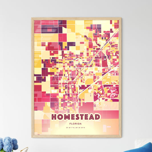 Colorful Homestead Florida Fine Art Map Hot Red