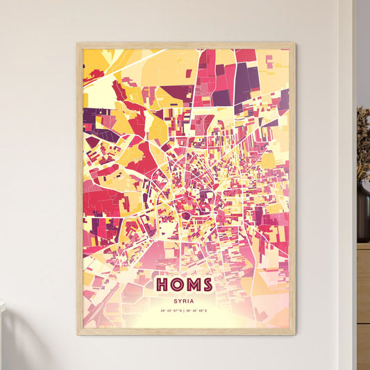 Colorful Homs Syria Fine Art Map Hot Red