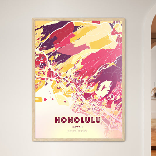 Colorful Honolulu Hawaii Fine Art Map Hot Red