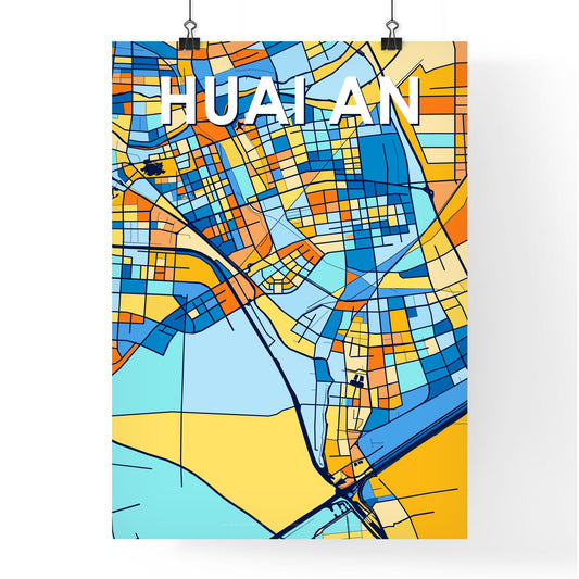 HUAI AN CHINA Vibrant Colorful Art Map Poster Blue Orange