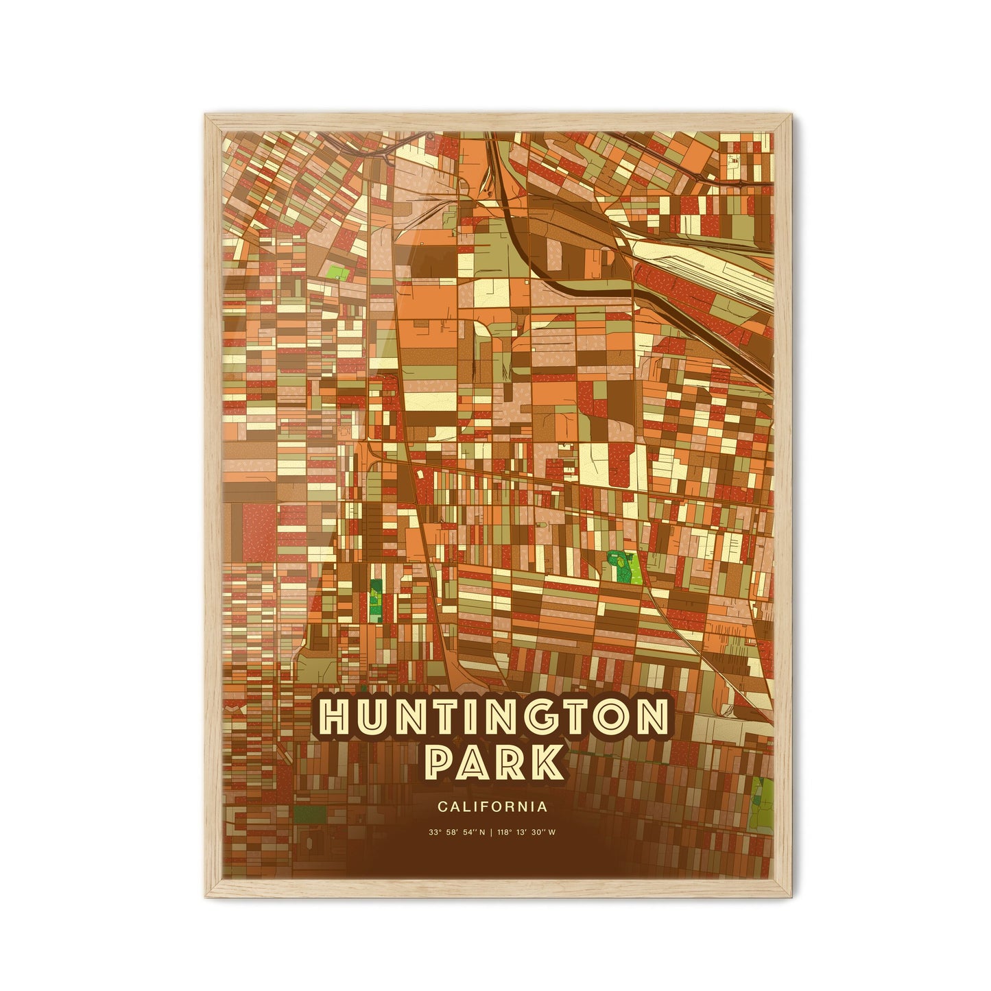 Colorful Huntington Park California Fine Art Map Farmhouse